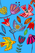 Floral Bird Trio Light Blue Greeting Card