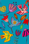 Floral Bird Trio Teal Greeting Card