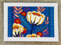 Red & White Florals Blue Background Greeting Card