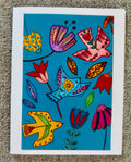 Floral Bird Trio Teal Greeting Card