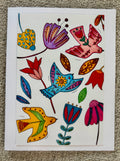 Floral Bird Trio White Greeting Card