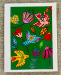 Floral Bird Trio Green Greeting Card