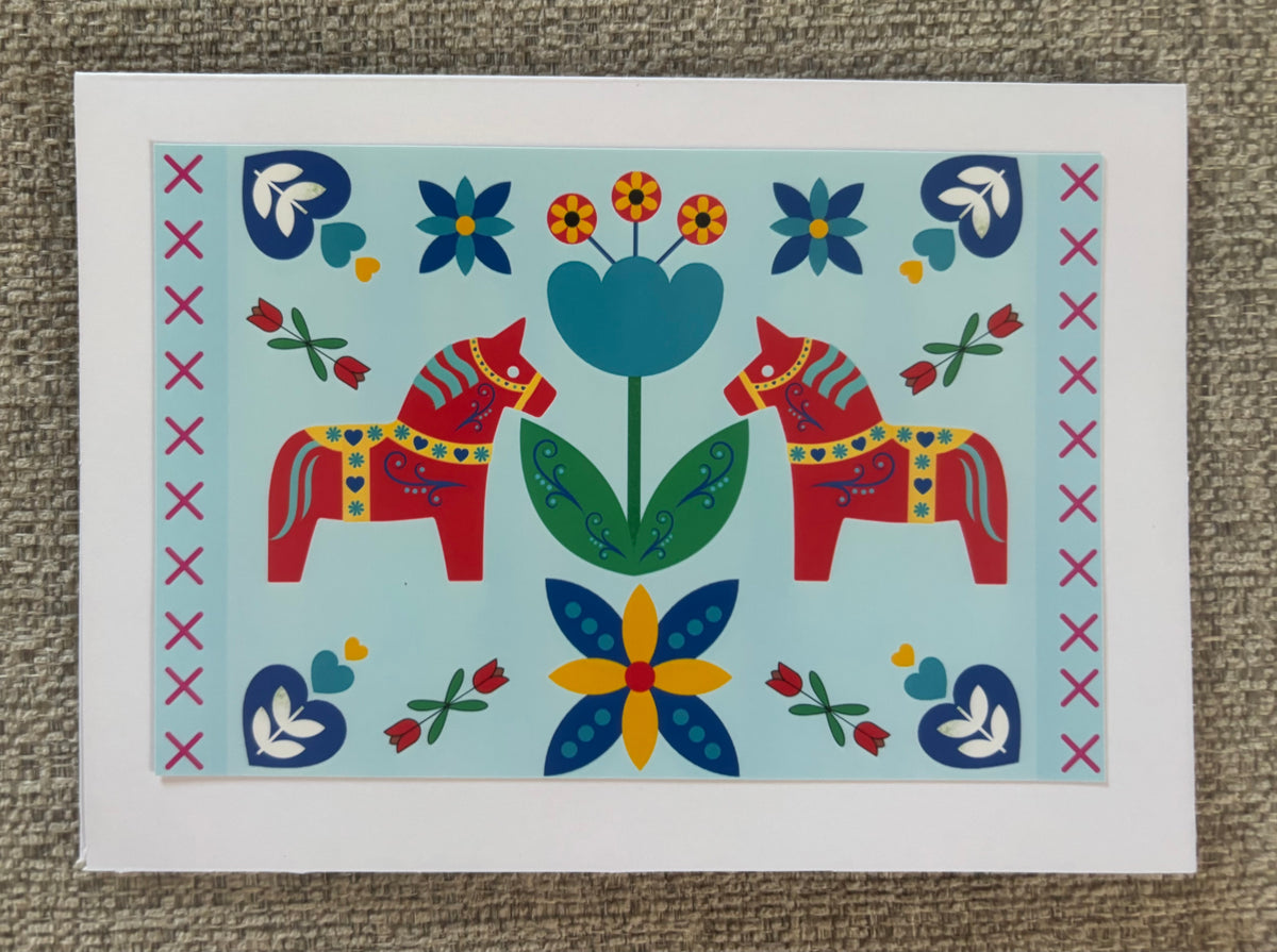 Dala Horse Blue Greeting Card