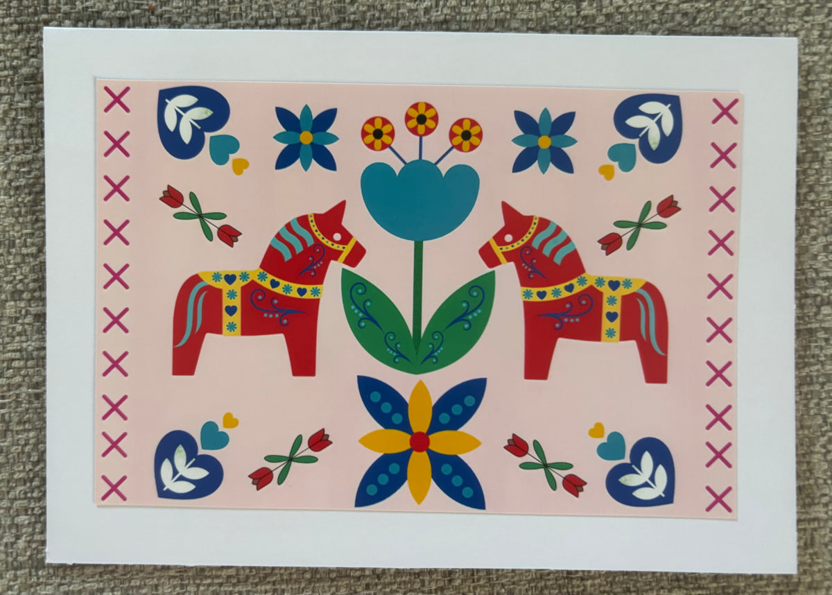 Dala Horse Pink Greeting Card