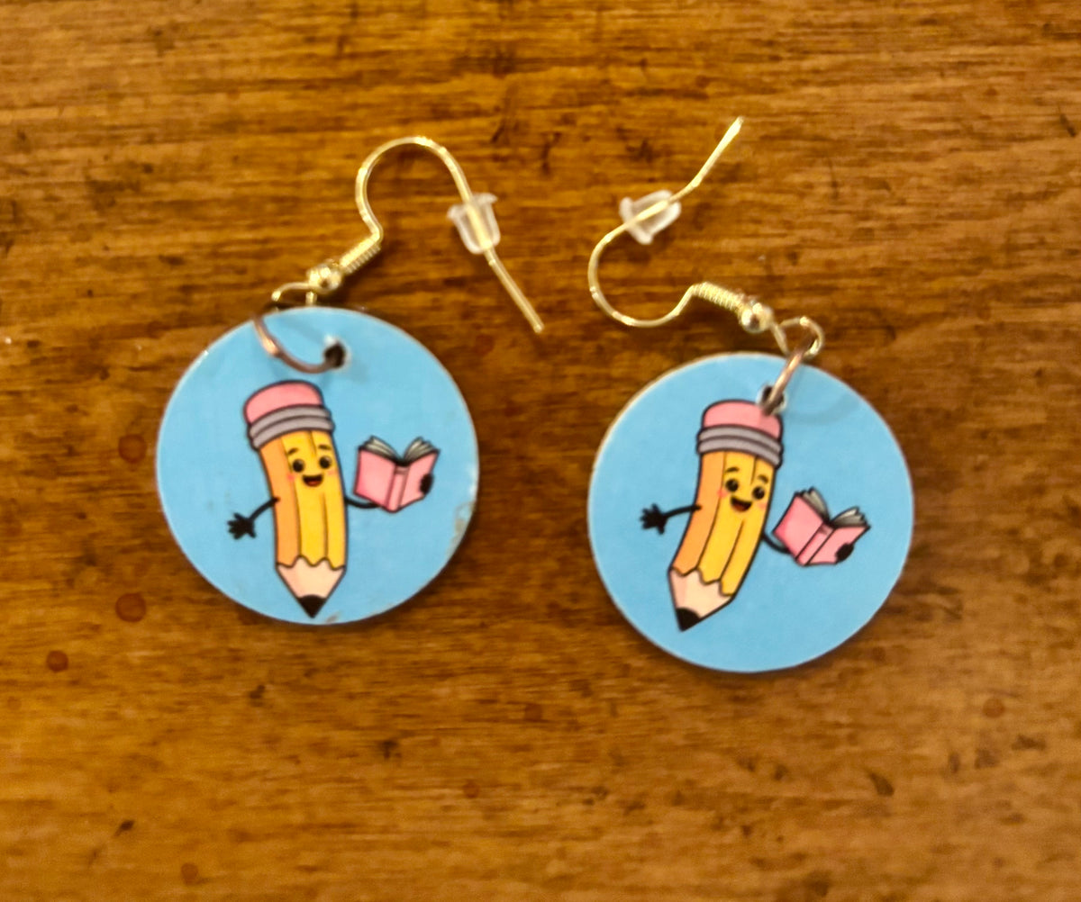 Pencil with Book Earrings
